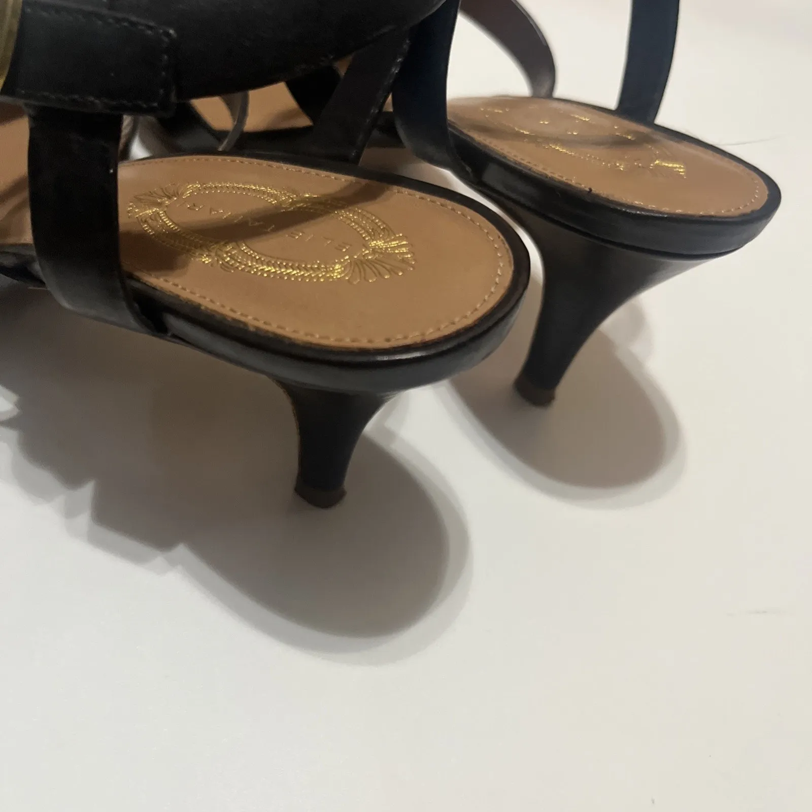 Sz 41 US 10 Elie Tahari Black Leather Strappy Sandals Heels - Image 5