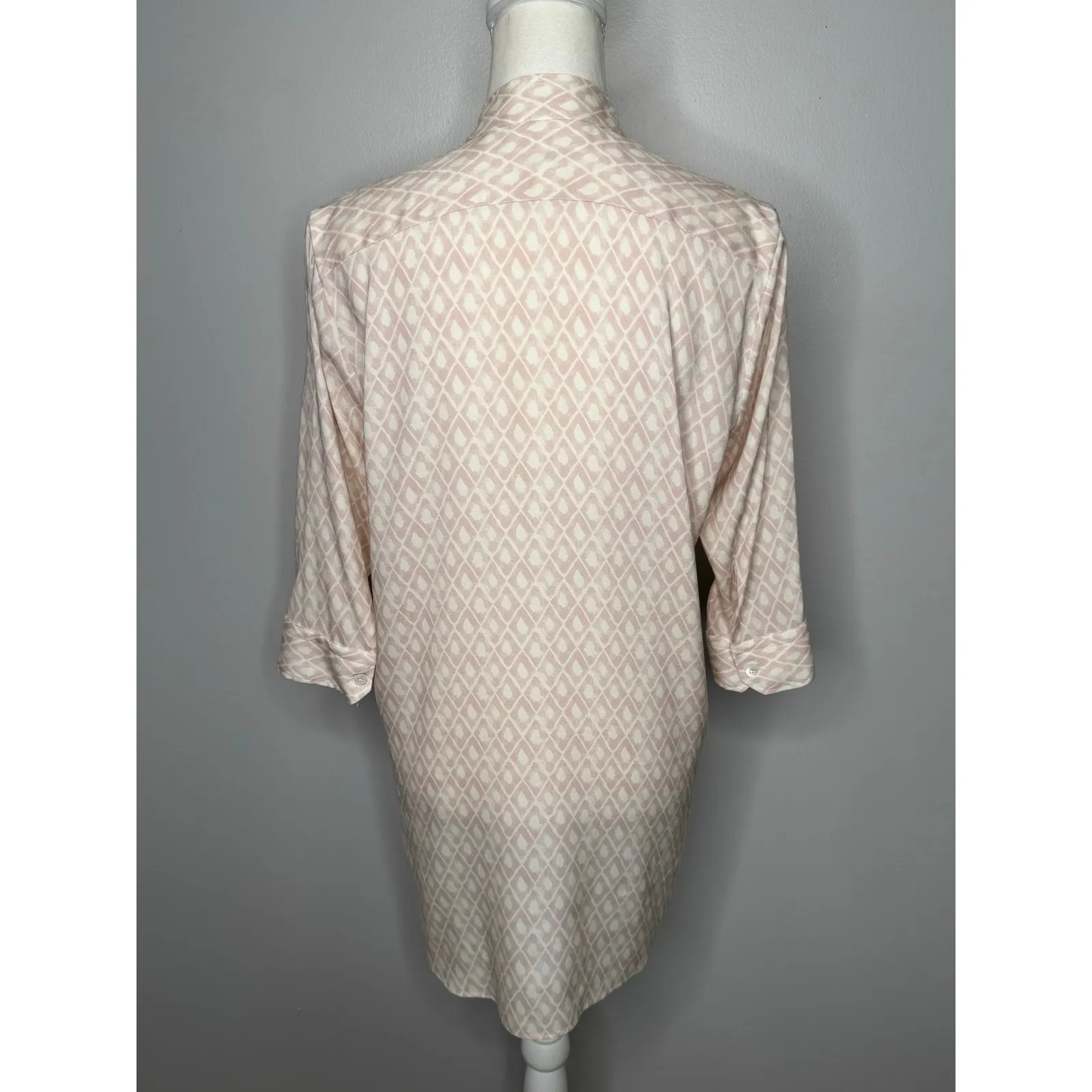 Amina Rubinacci Button Up Shirt Size 42‎ Small Pink Stretch Silk 3/4 Sleeves - Image 7