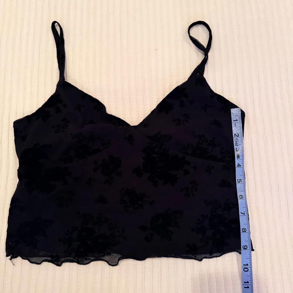 No Boundaries Y2K Black Lace Mesh Lettuce Trim Floral Velvet Women's Cami Size M - Image 9