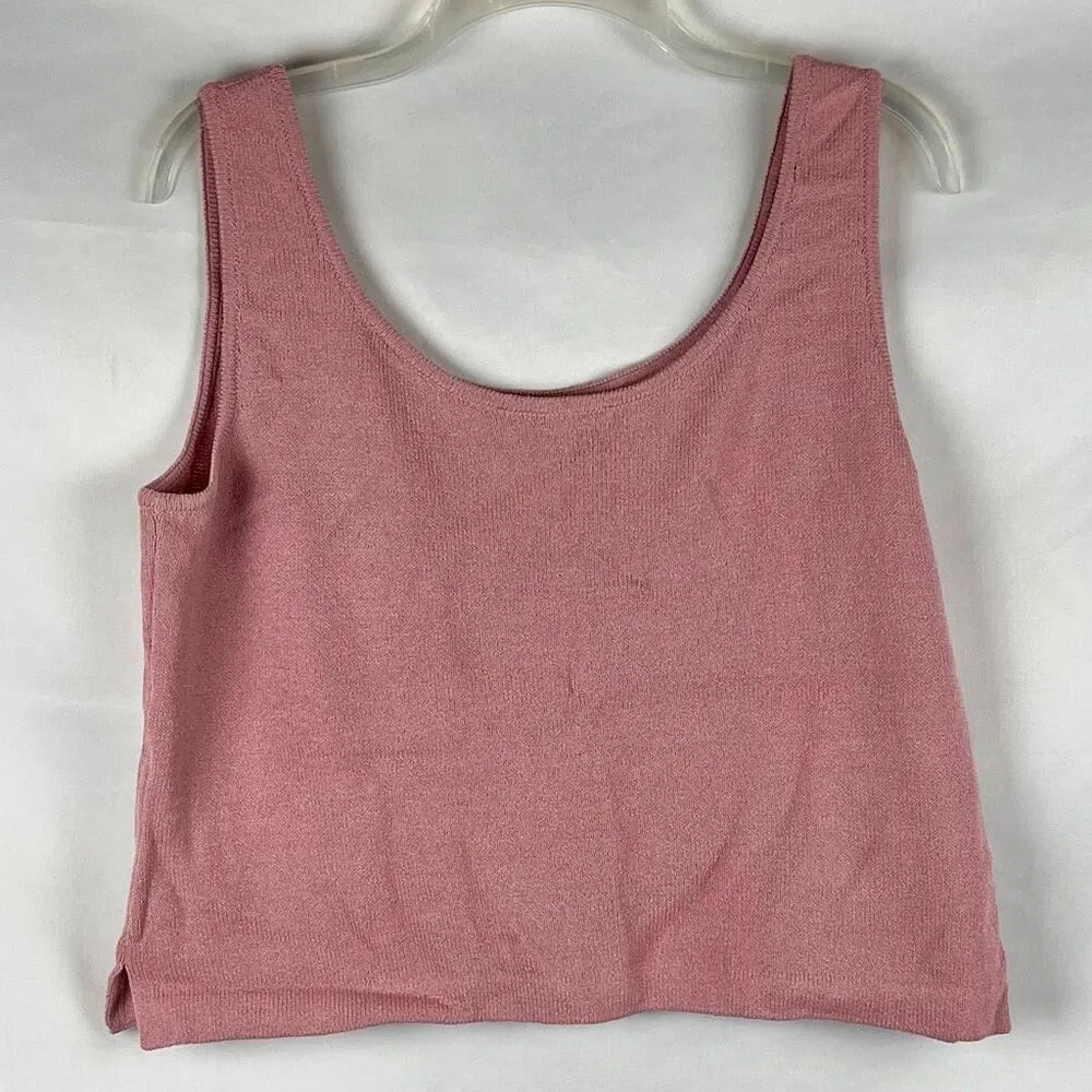 St. John Light Pink Ribbed Cropped Sleeveless Tank Top Medium - Image 2