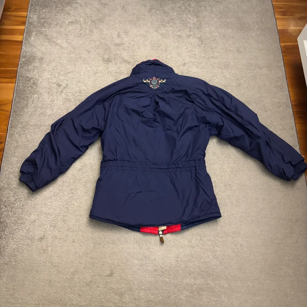 Obermeyer Ski Jacket Navy Blue Cinch Waist Women’s 90’s Vintage Embroidered - Image 2