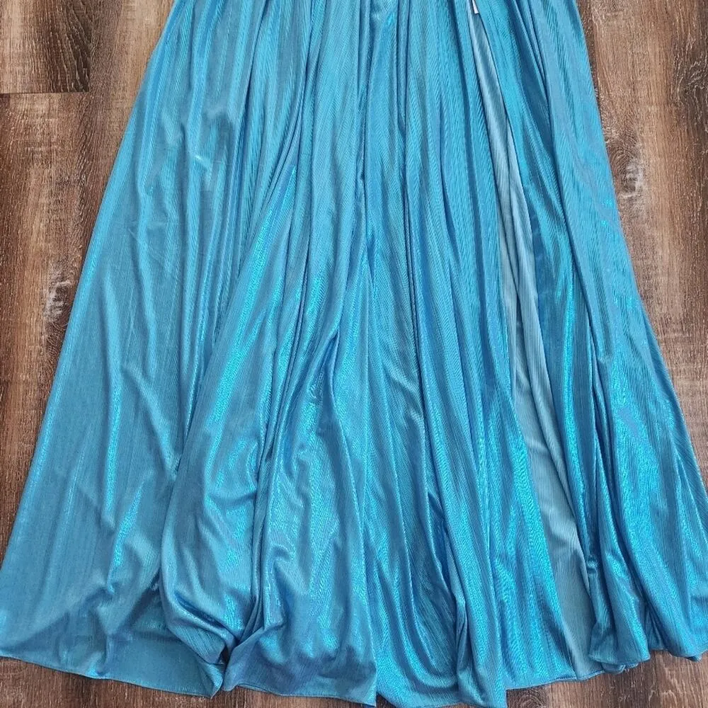 Retrofete Tova Dress in Aqua Blue Size Large NWT Metallic Sleeveless V Neck - Image 6