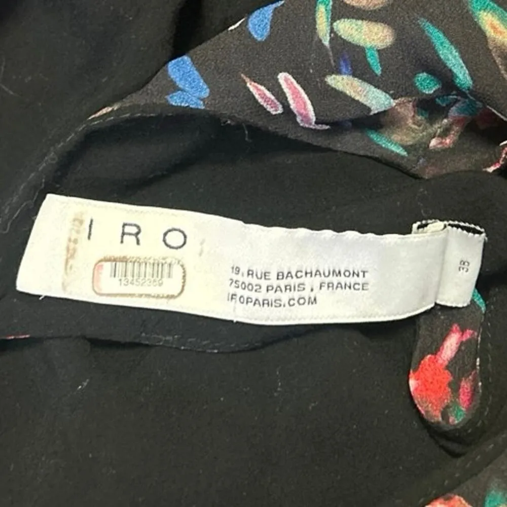 IRO Blank Black Floral Long Sleeve Ruffle Tiered Asymmetric Midi Dress 38 US 6 - Image 6