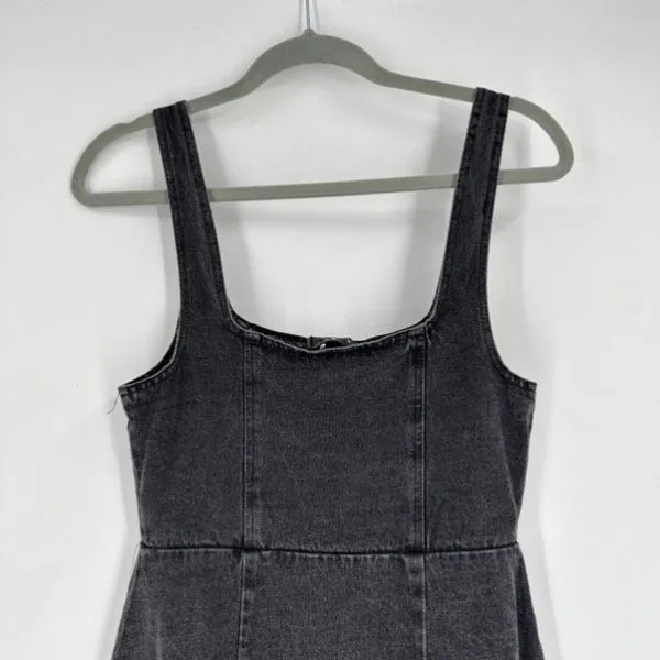 Lulus Corra Denim Mini Dress S Washed Black Button Front Jean Jumper Square Neck - Image 11