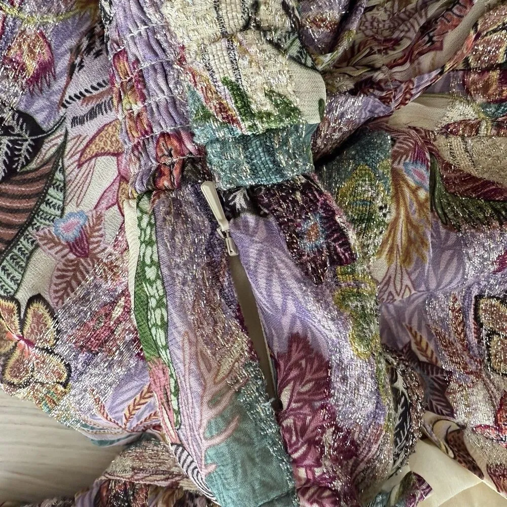 CIEBON Jennsen Ruched Flutter Sleeve Maxi Dress pockets luxu size XS Purple - Image 10