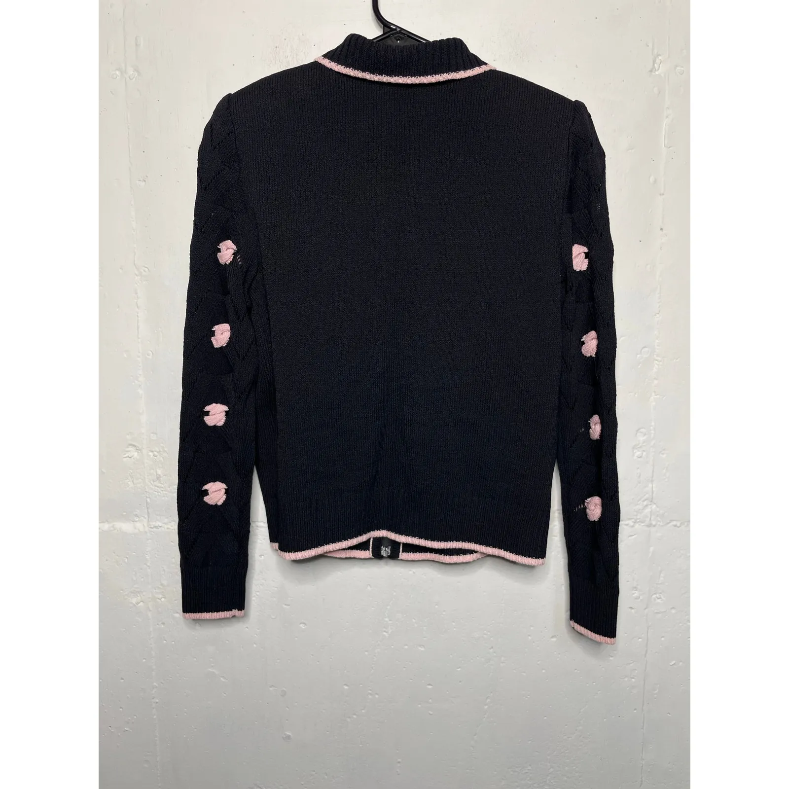 St John Knit COLLECTION Black Pink Santana Zip JACKET Size 4 - Image 6