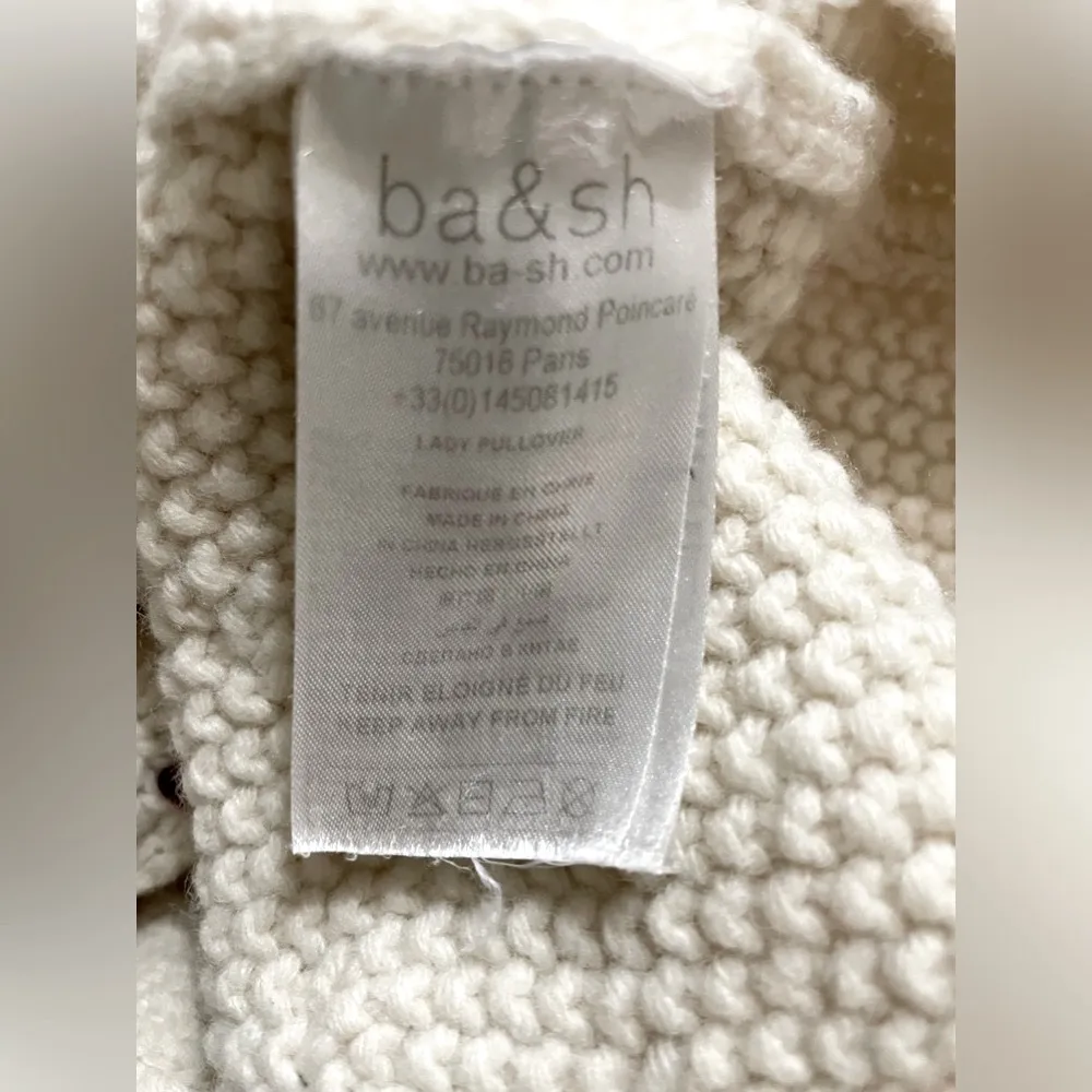 BA&SH Eba Turtleneck Cable Knit Wool Blend Pullover White Cream Red Size M - Image 9