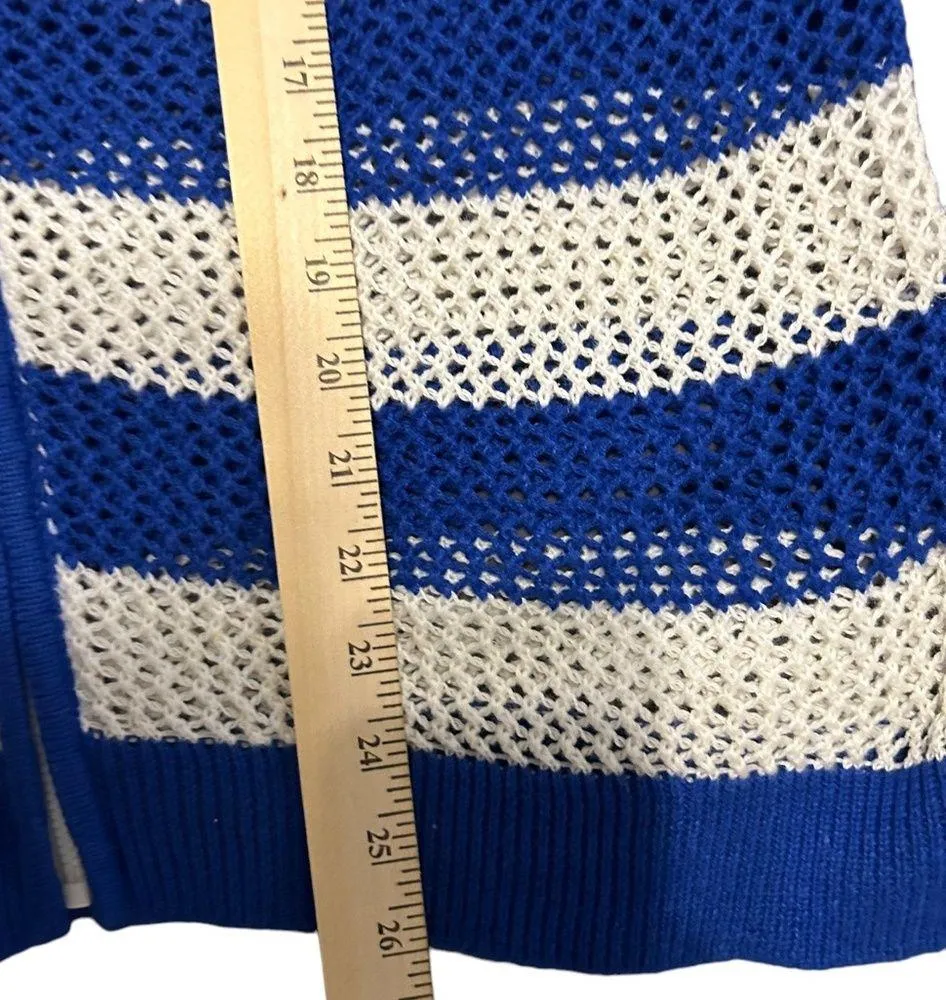 Quaker factory blue and white striped open knit hoodie cardigan size large - Image 6