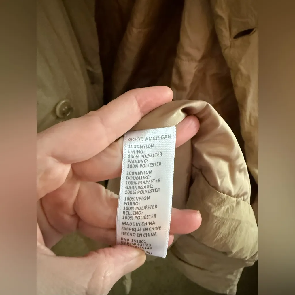 Good‎ American Puffed Nylon Robe Coat in Good Khaki oversized Size XXS/XS - Image 4