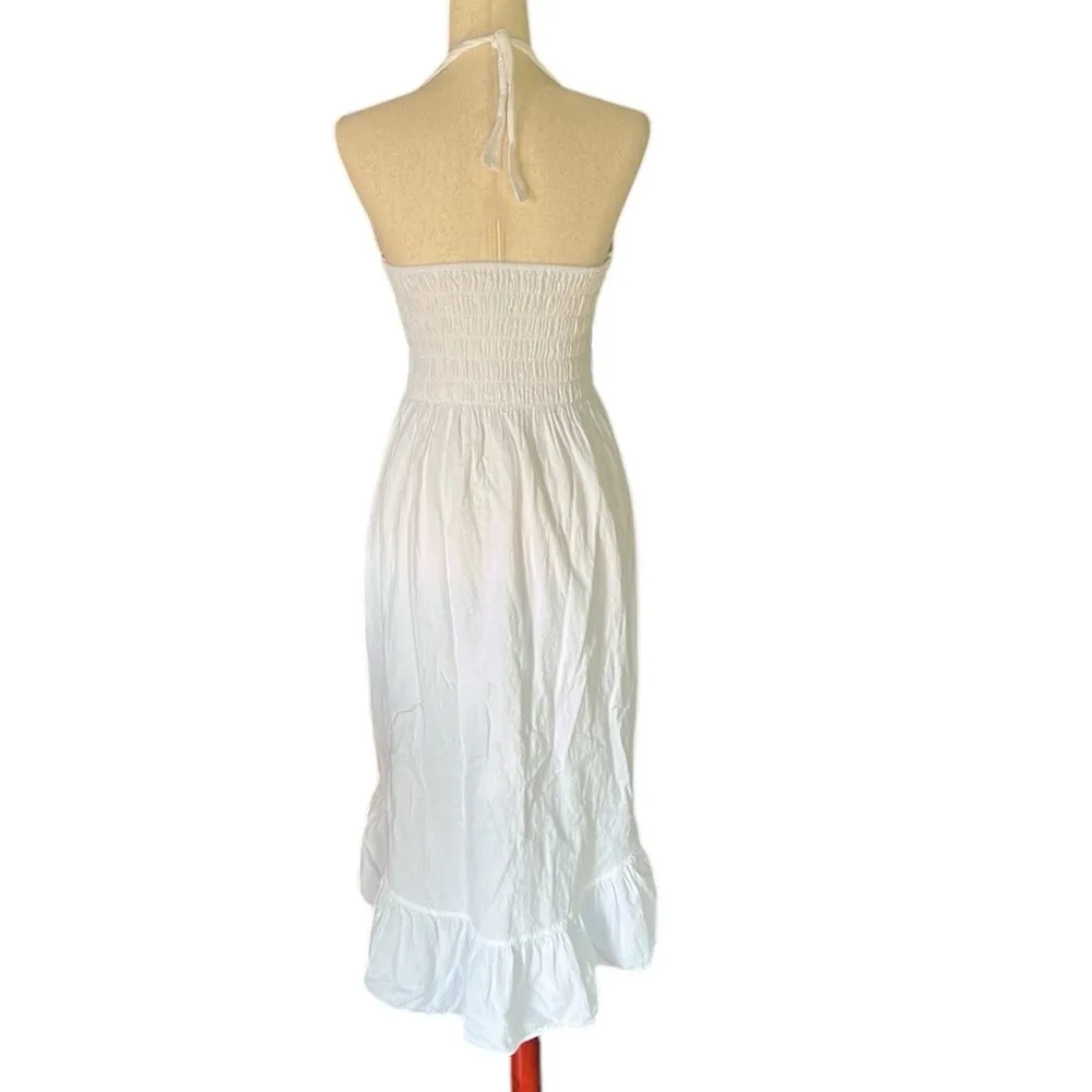 SeaSpice Resort White Crochet Peruvian Cotton Halter Beach Summer Dress - Image 6