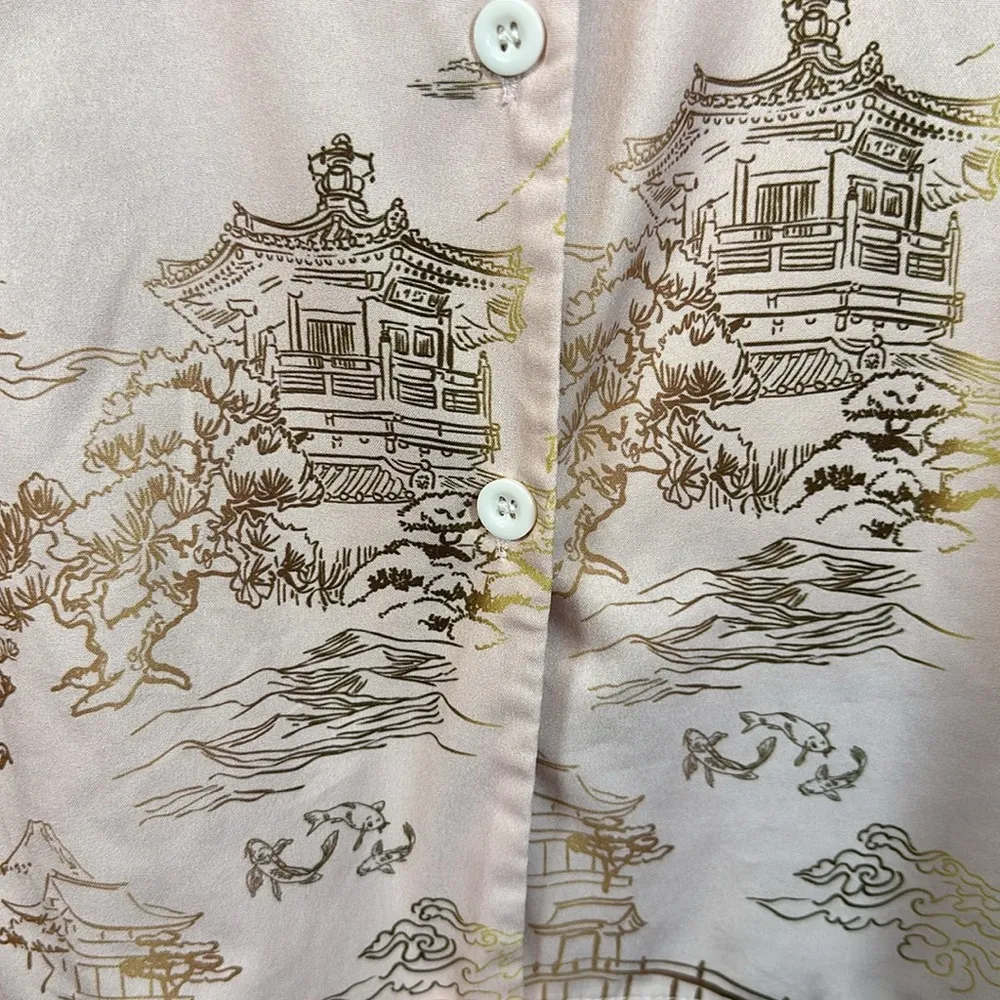 Japan ROMWE Pink Japanese Koi Fish Pink Gold Blouse Size 12 EUC #1333-LA - Image 5
