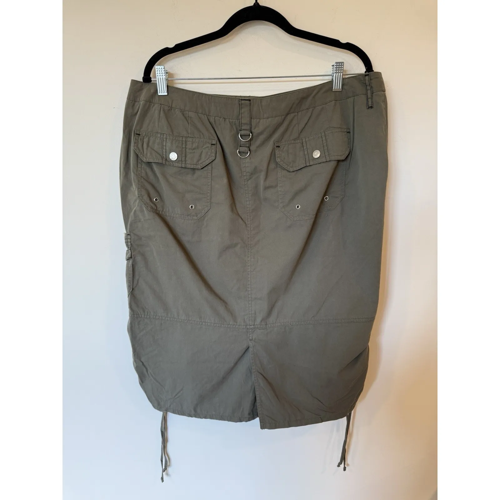 Vintage KIK GIRL Khaki Green Cargo Skirt Size 16 Rave Raver Midi Length Skater - Image 2