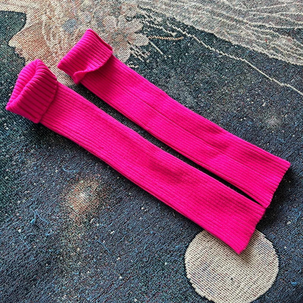 Vibrant Pink Ribbed Women's Stockings Socks Retro Y2K Hosiery Pantyhose 2000s - Image 2