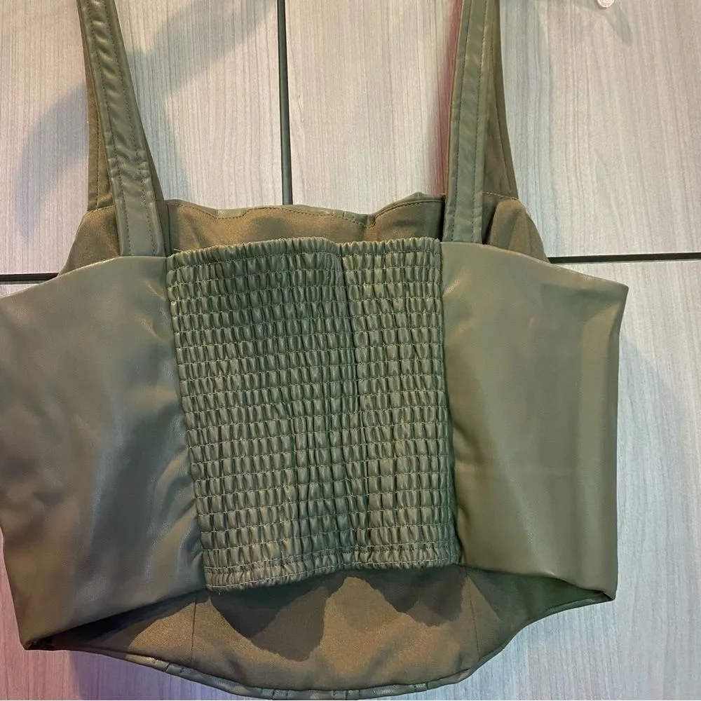Stitch & Pine Green Vegan Faux Leather Crop Top Bustier Corset Tank XL NWT - Image 4