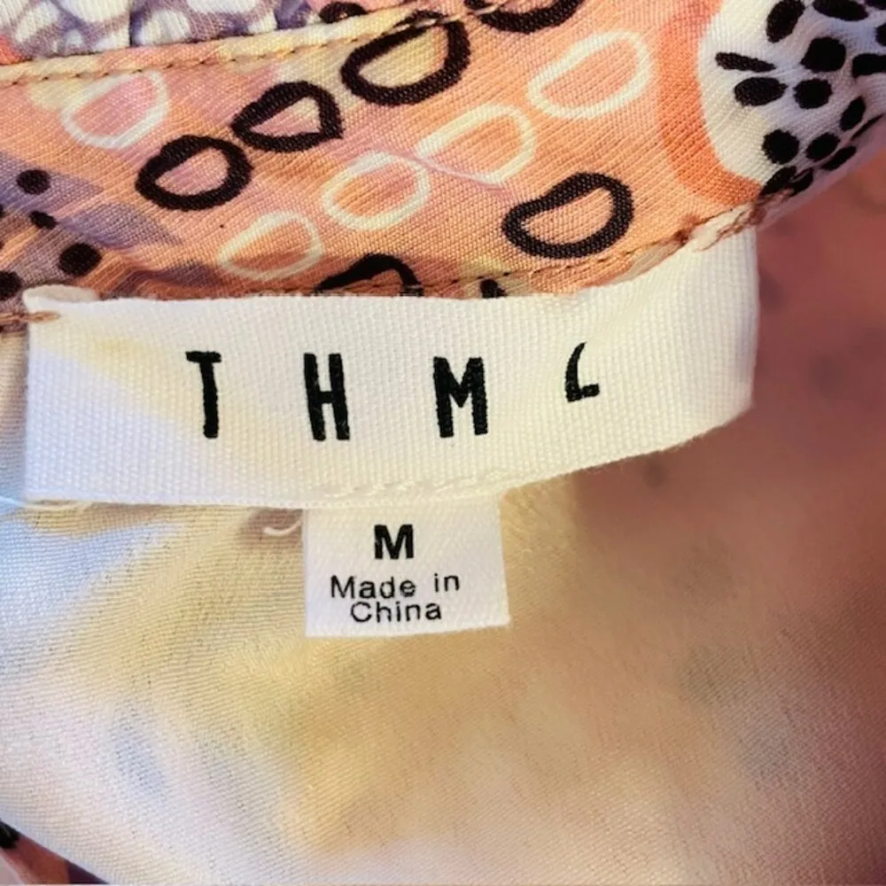 THML Ruffled Flutter Sleeve Tiered Tropical Floral Pink Mini Dress S/M - Image 8