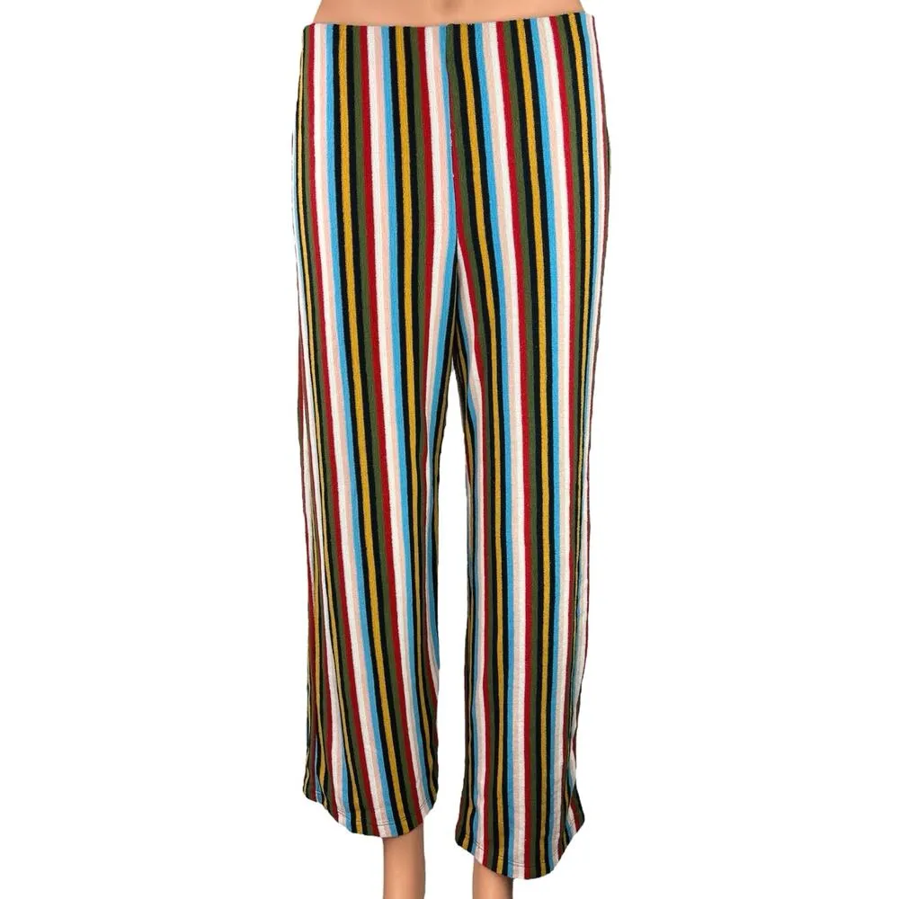 Urban Outfitters Multicolor Rainbow Striped Wide Leg Ankle Trousers Pants Size M - Image 6