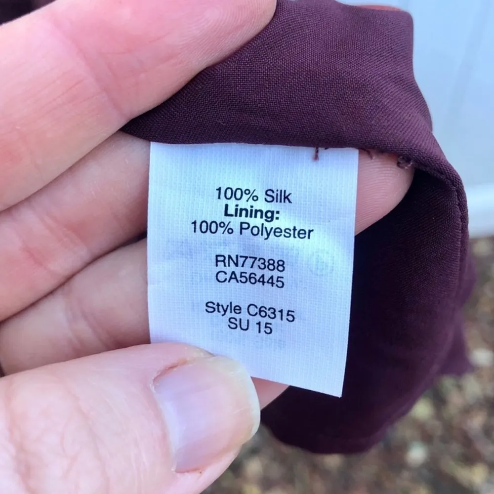 Madewell 100% Silk Dream Drift Overlay Palm Trees Dress Maroon Purple - Image 6