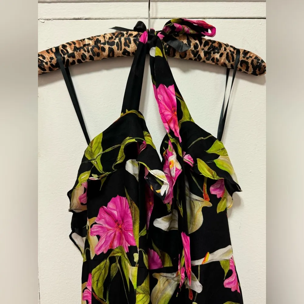 100% silk NWT Milly Floral Halter Flutter Dress Size 0 - Image 3