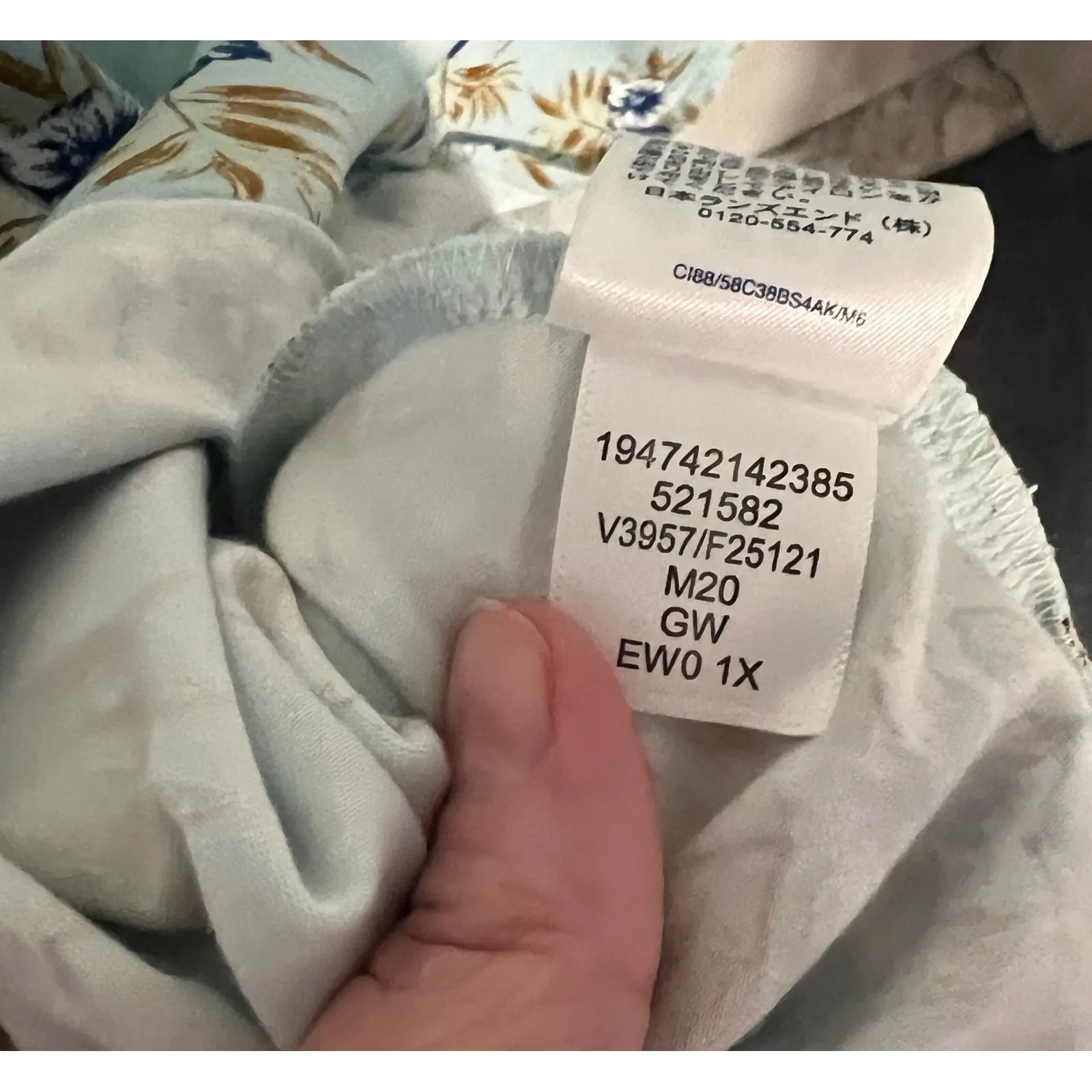 Lands End Dress 1X 16-18 W Cap Sleeve Twist Knot Jersey Knit Stretch Blue Floral - Image 9