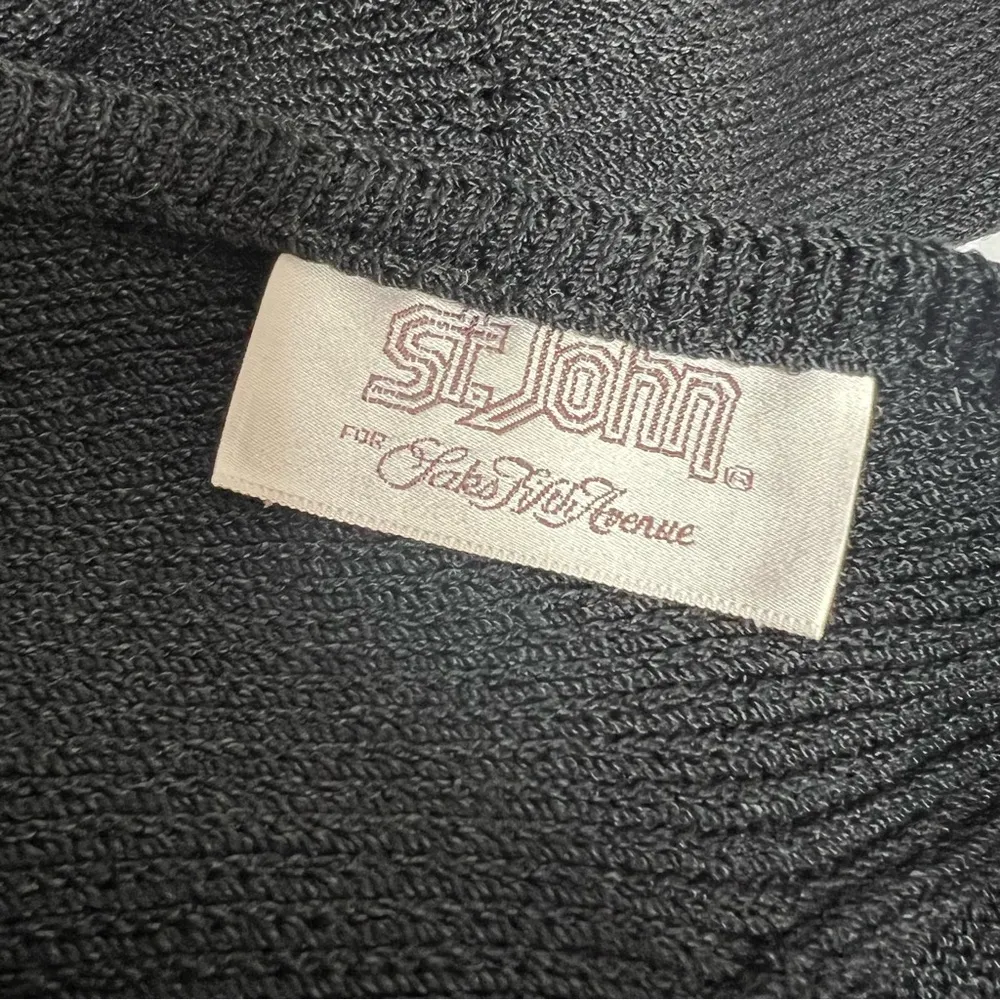 Vintage St. John black dress floral sequin neckline Santana knit - Image 4