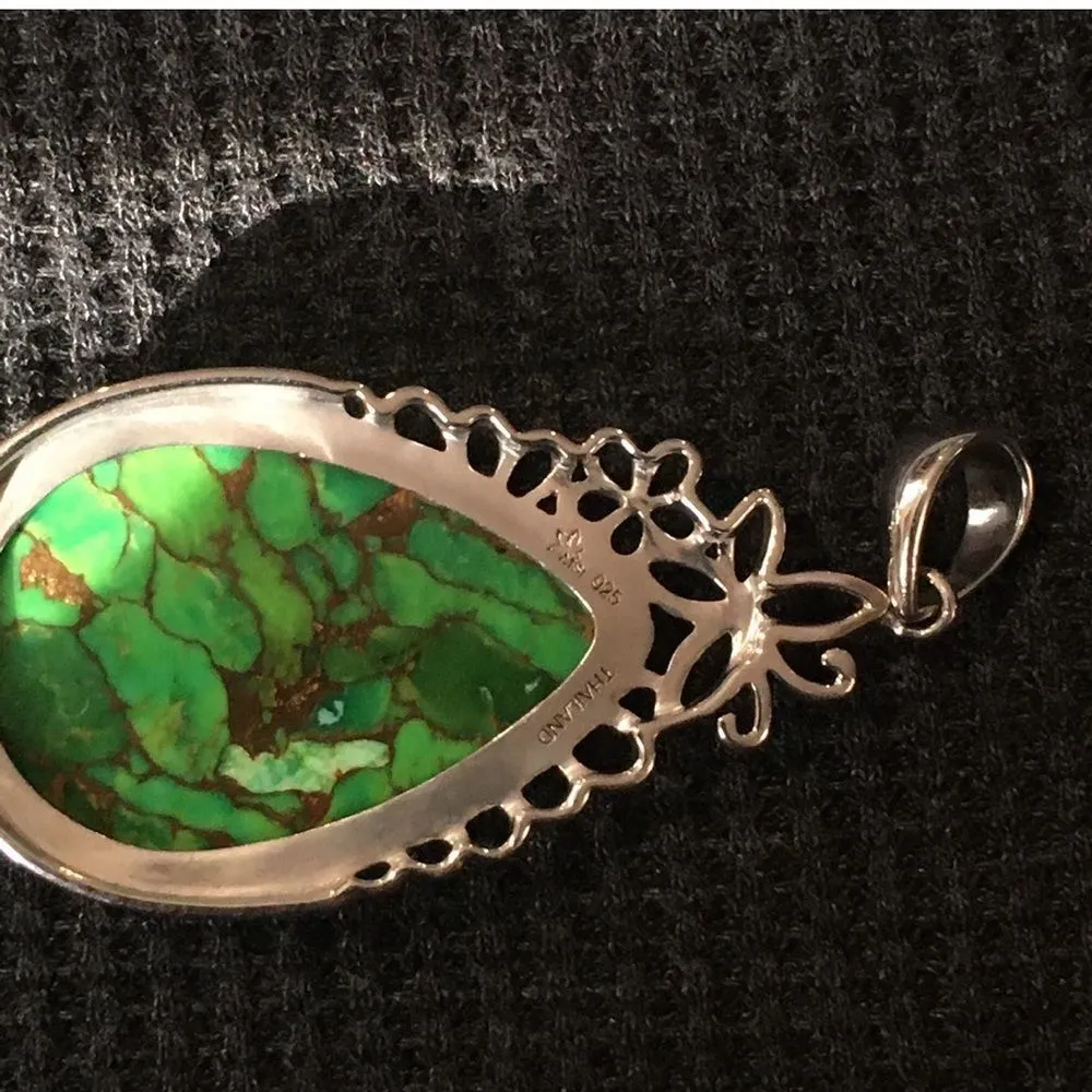 Copper Infused Green Turquoise Sterling Silver Pendant - Image 3