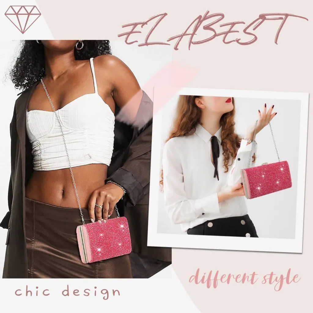 ⚡ Women's Glitter Double Sided Diamond Evening Clutch Crossbody Pink Bag - Image 4