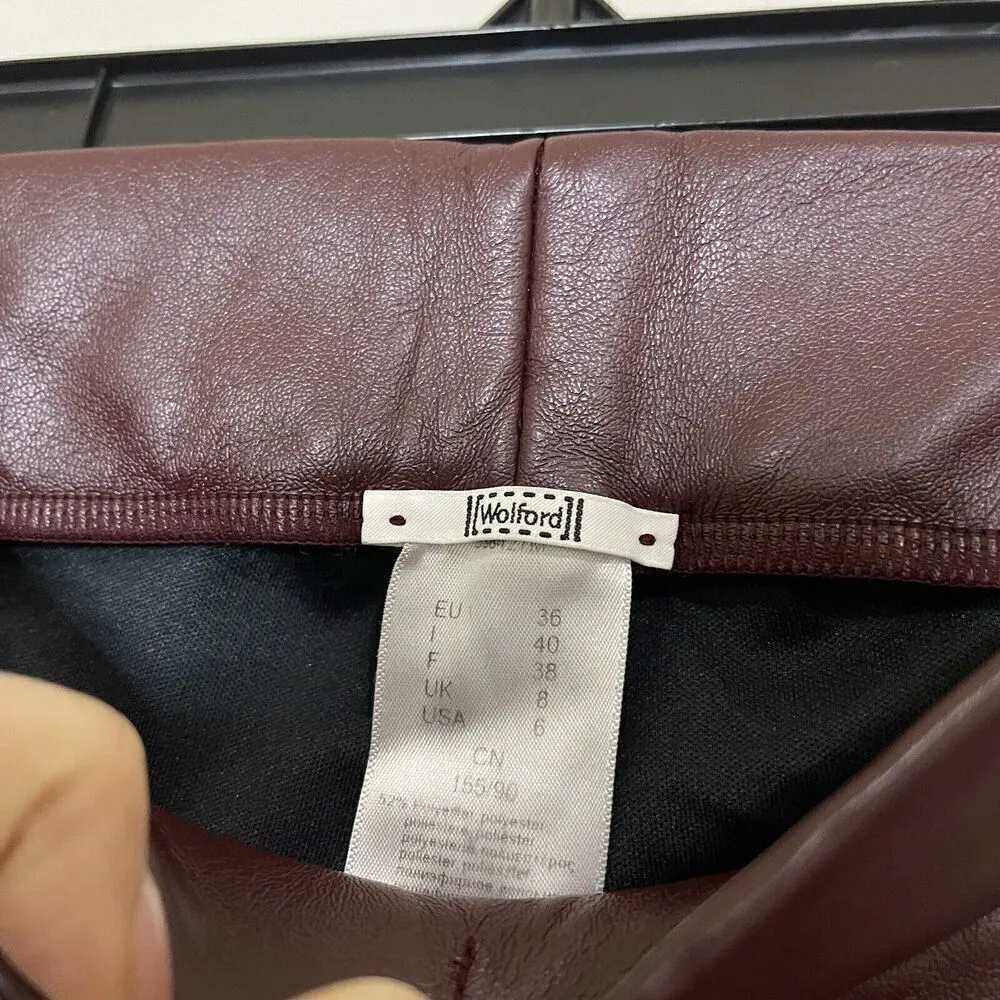 WOLFORD high waist maroon red faux leather leggings size US 6 - Image 3