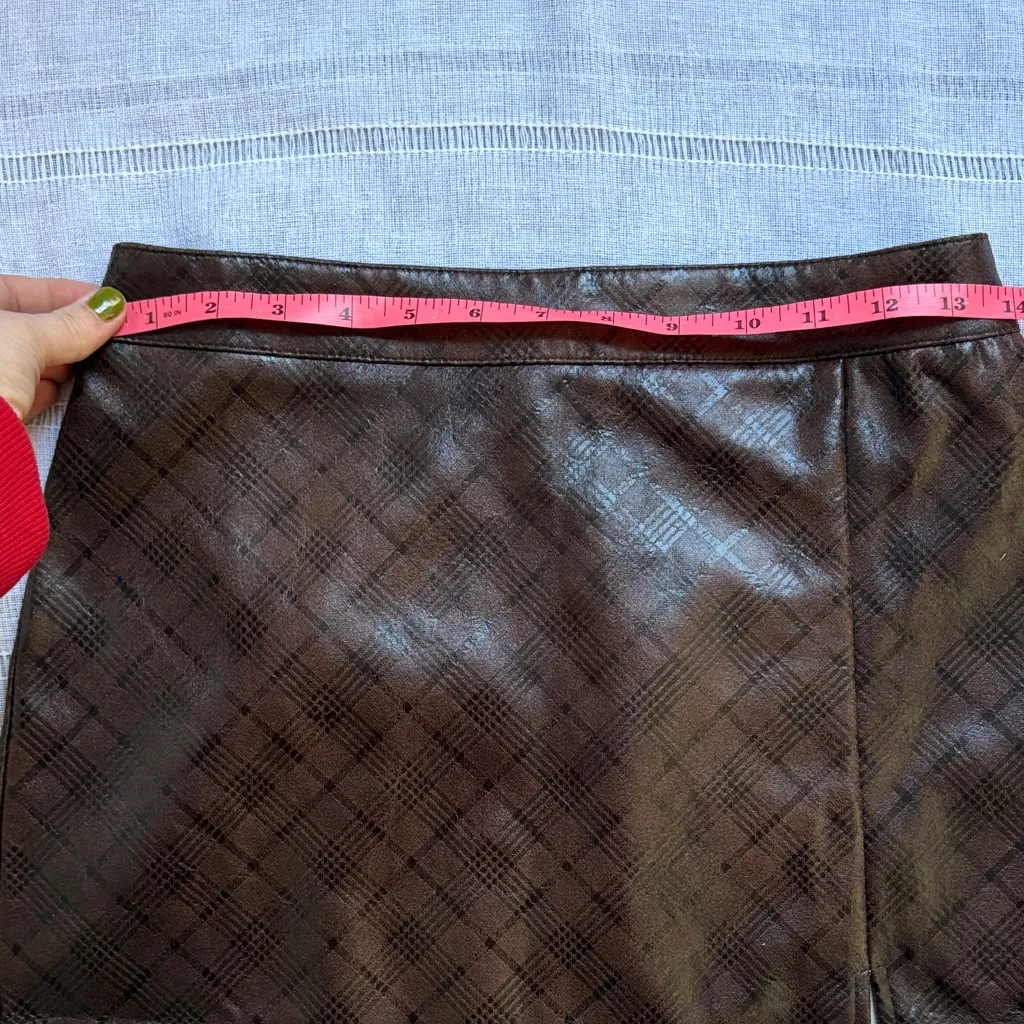 Le Lis Chocolate Plaid Faux Leather Mini Skirt - Image 8