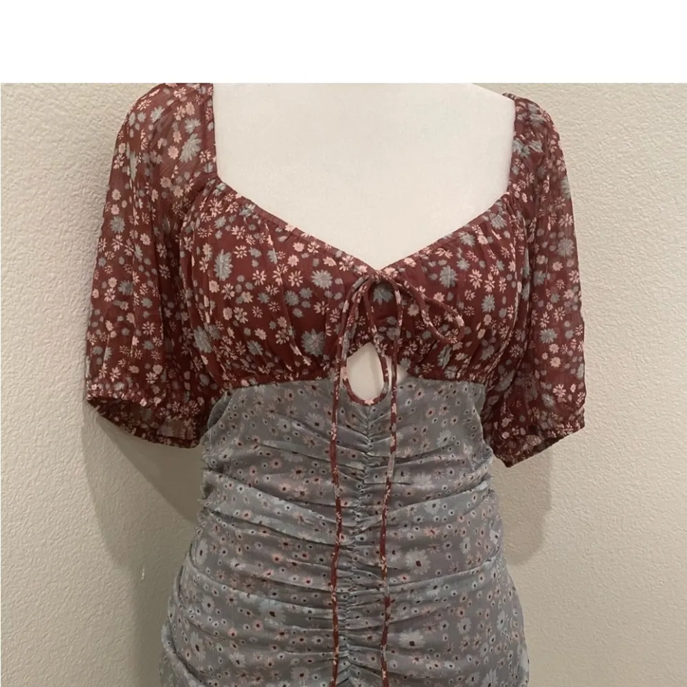 NWT Free People X Revolve Tessa Ruched Short Sleeved Boho Dress Sz L Open Back - Image 7