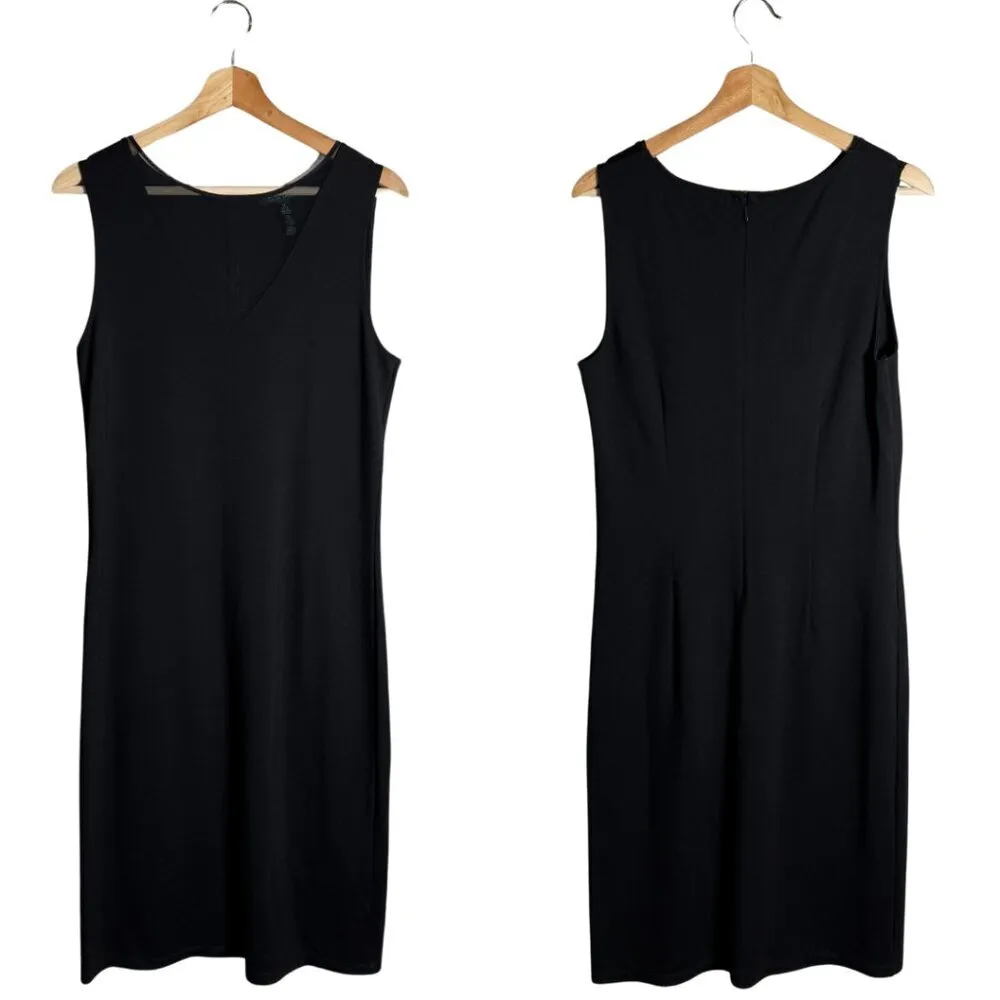 Lauren Ralph Lauren Sleeveless Mesh V-Neck Cocktail Dress Women's Medium Black - Image 2