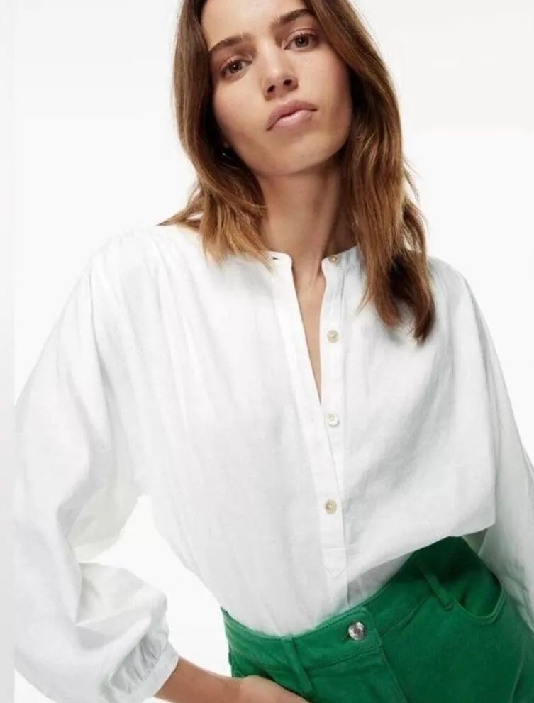 Wilfred Free X Aritzia Linen Blend Half Button-up Blouse - White - XS - Image 8