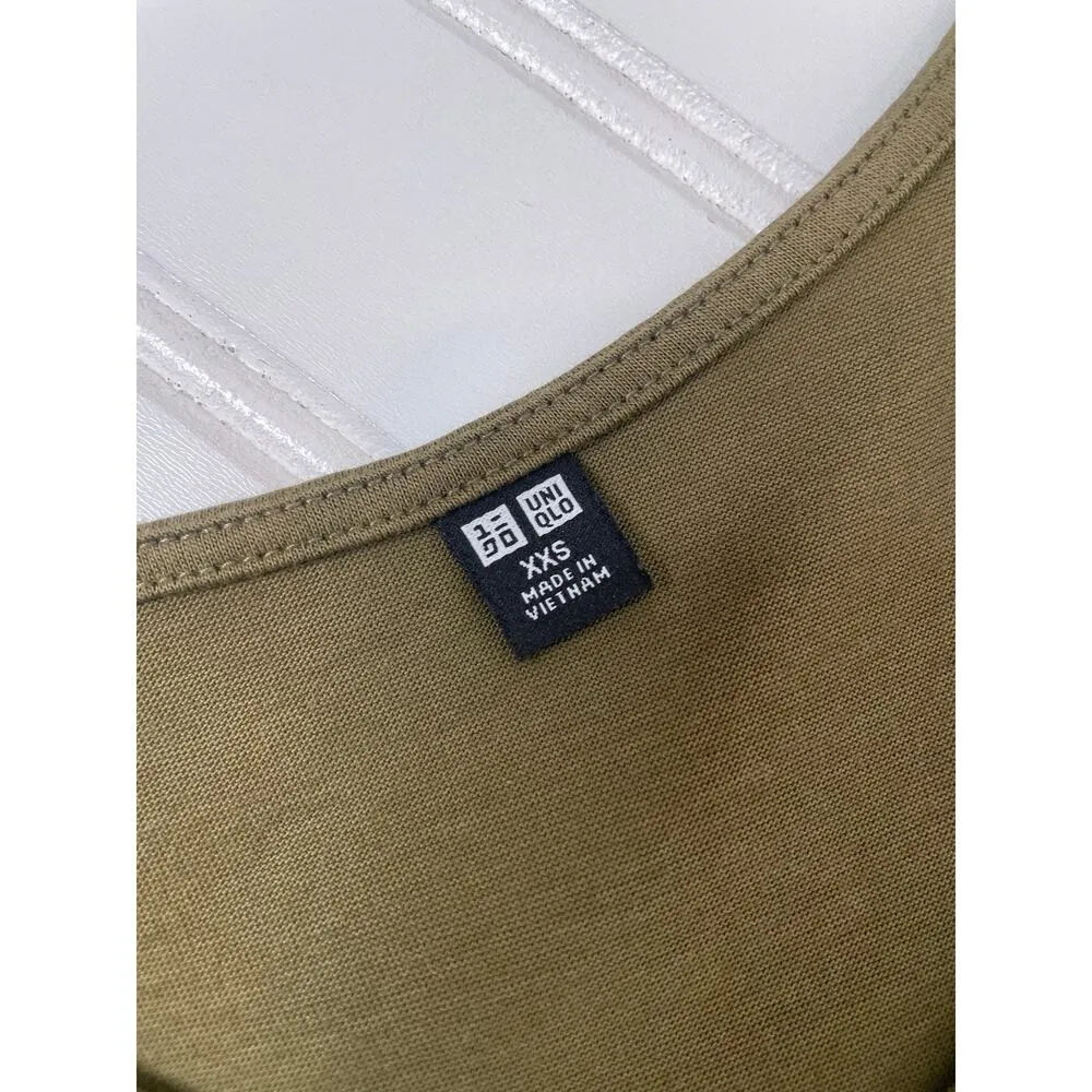 Uniqlo Womens Green V-Neck Sleeveless Midi Swing Dress Cotton Casual Size XS - Image 5