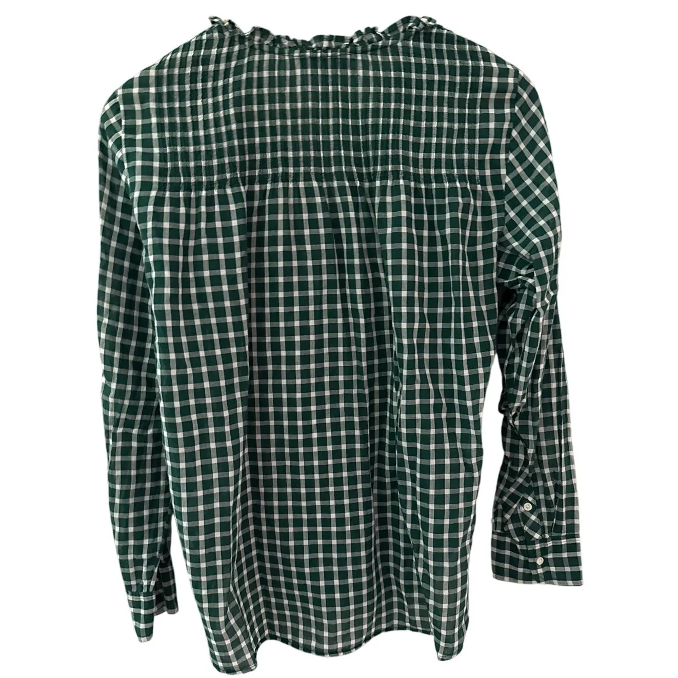 J. Crew Gingham Pleated Bib Ruffle Trim‎ Long Sleeve Blouse Green Size 4 - Image 5
