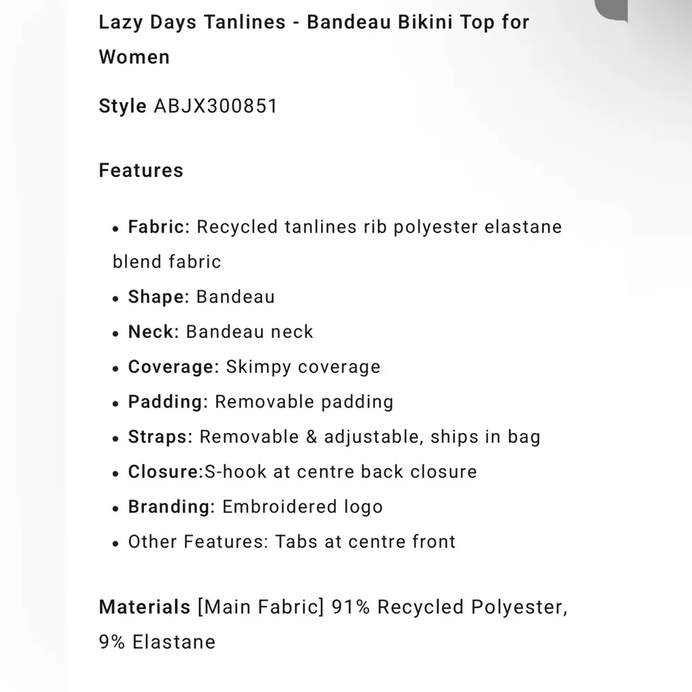 Billabong Lazy Days Tanlines Bandeau Bikini Swim Top Size XL - Image 4