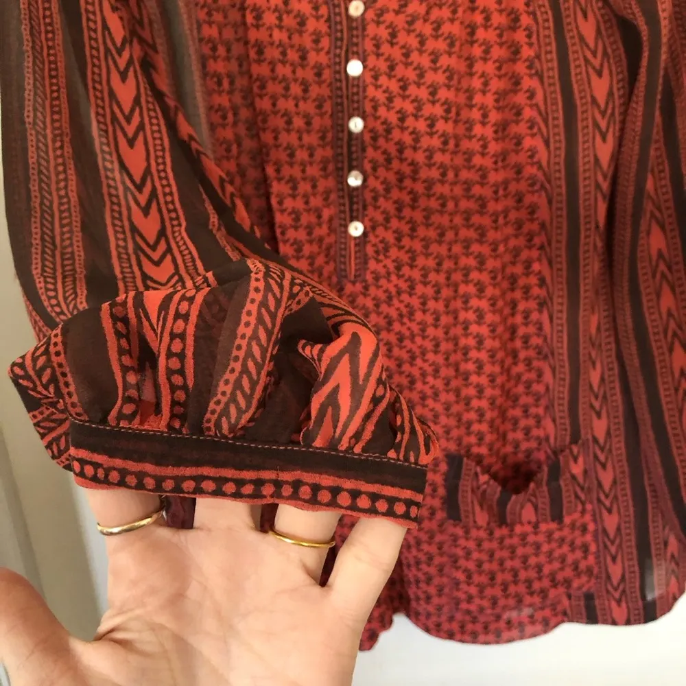 Free People XS long sleeve printed blouse beaded and sequin accents - Image 3