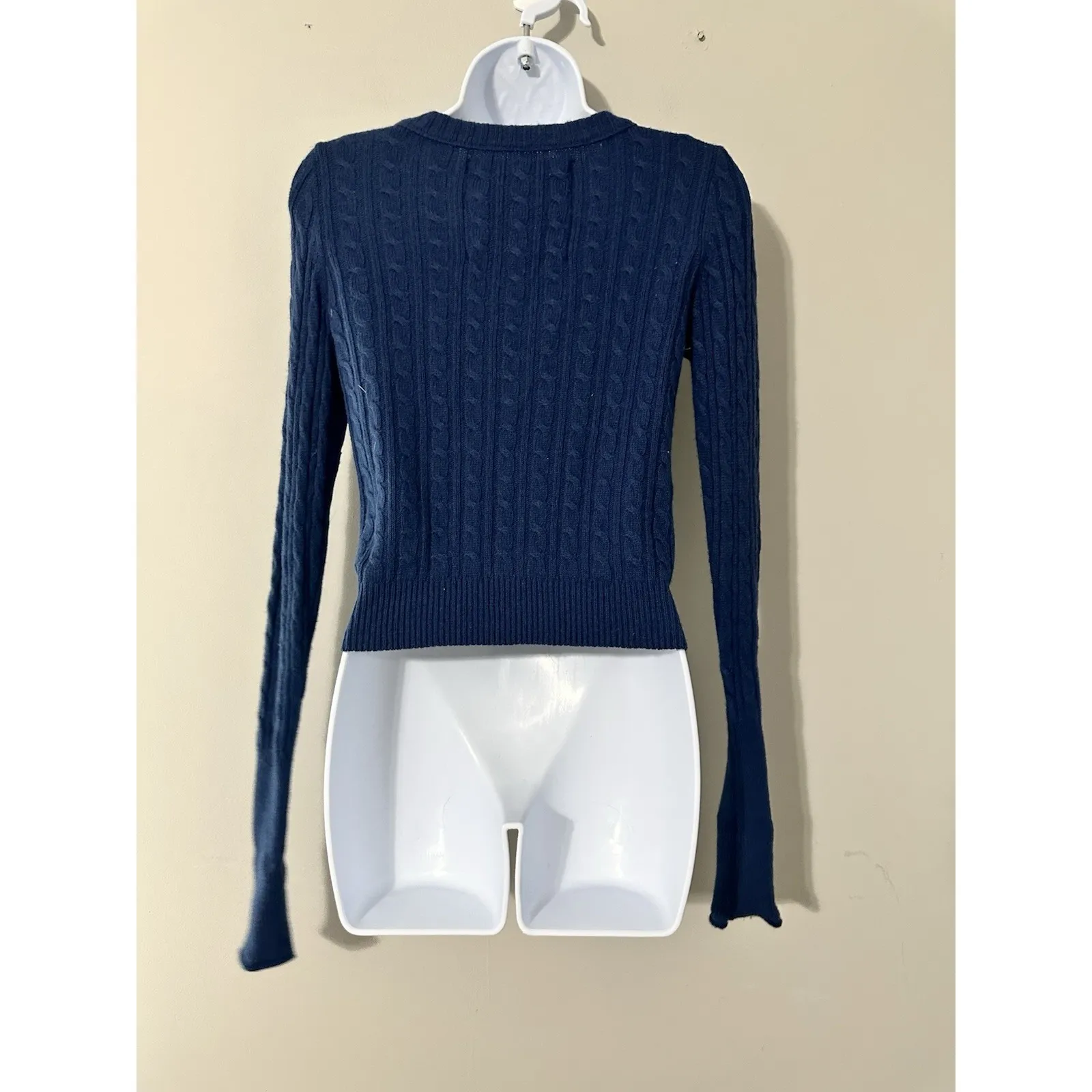 Abercrombie & Fitch Cable Knit Cardigan Moose Logo Y2K Vintage Wool Blend Size S - Image 6