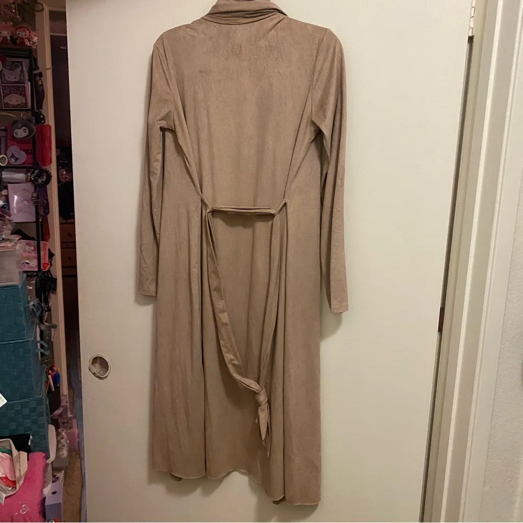 Windsor Womens Tan Beige Faux Suese Thin Long Cardigan Sweater With Belt S Small - Image 6