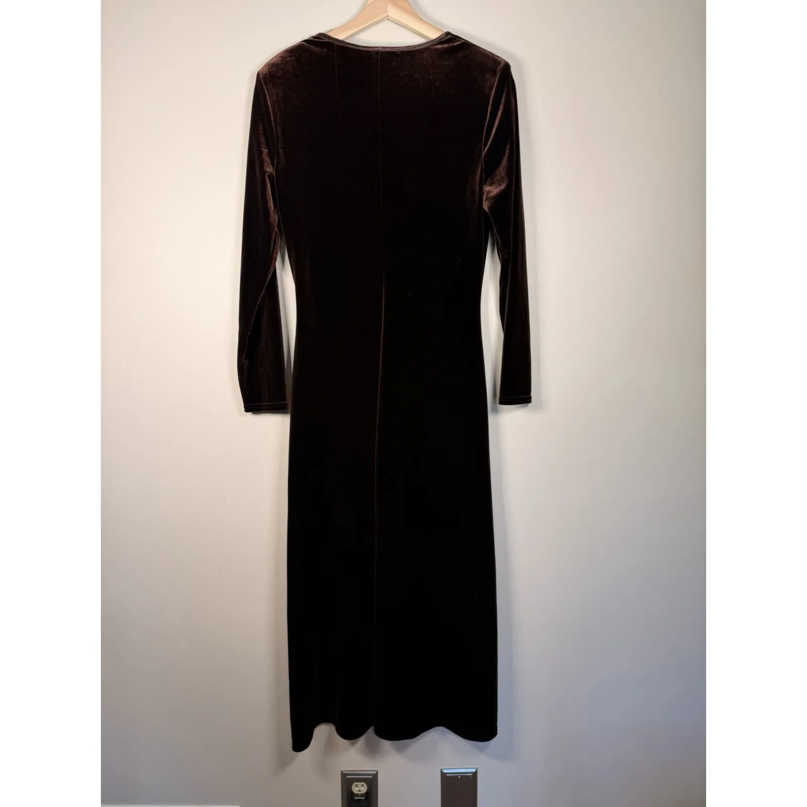Vintage‎ 90s Dress Brown Velvet Long Maxi Goth Whimsigoth Size 8 Party Holiday - Image 4