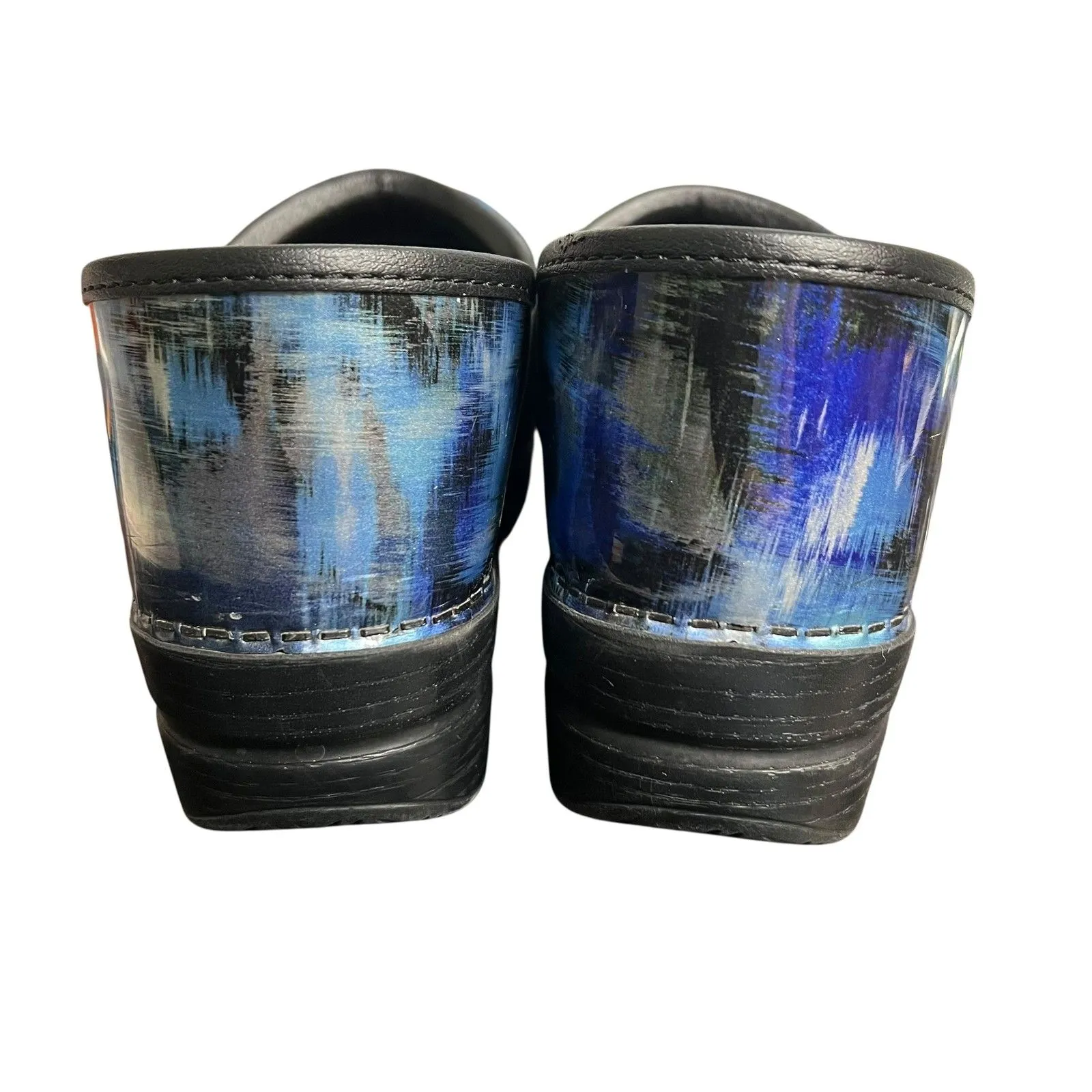 Dansko Professional Shoes Womens Size 40 Blue Black Patent Leather Clogs Comfort - Image 4