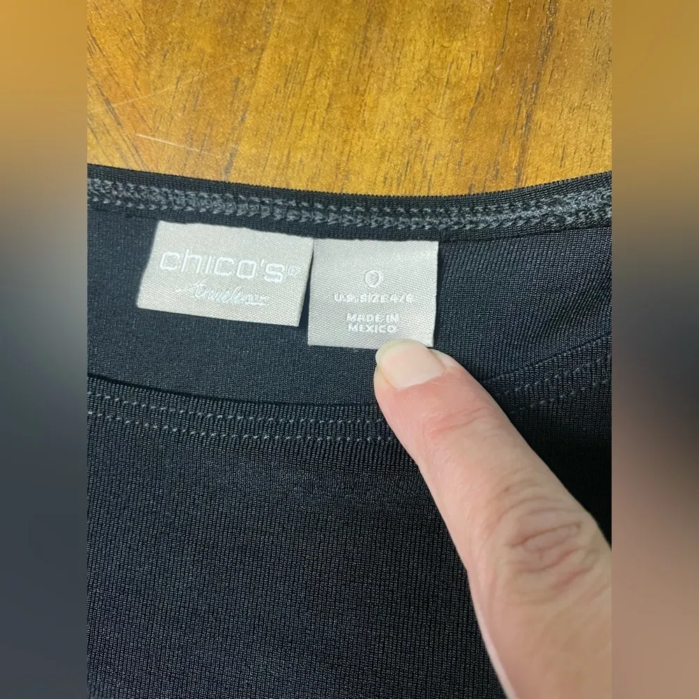 Chicos Travelers Slinky Dress Asymmetrical Hem Black Wrinkle Free Size 0 Small - Image 10