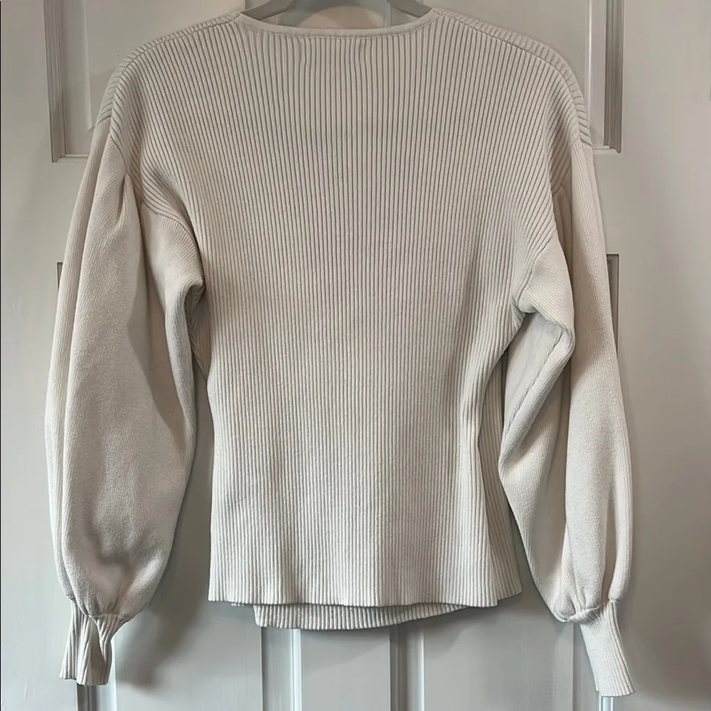 All in Favor White Ribbed Faux Wrap Sweater w/ Balloon Sleeves - Size Small - Image 11