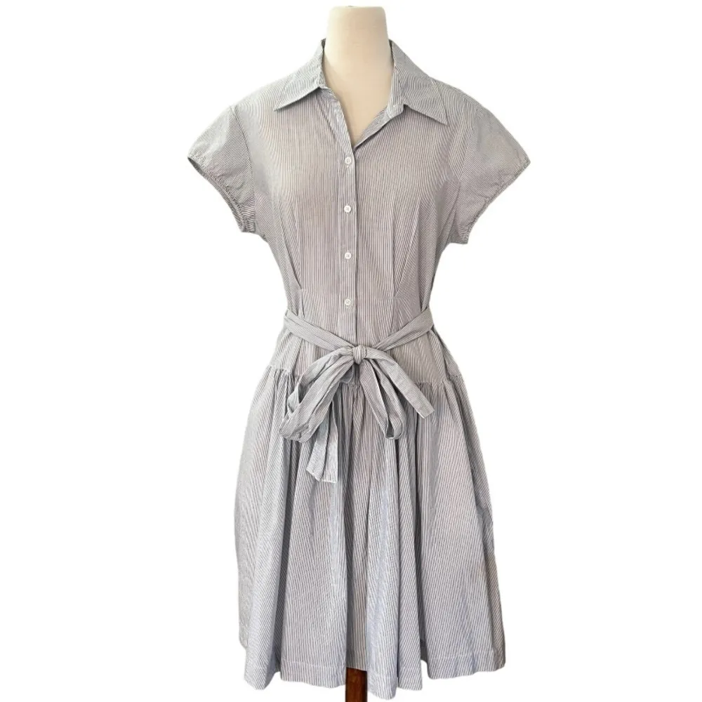 NORMA KAMALI Belted Pinstripe Button Down Shirt Dress Size L NEW WITHOUT TAGS - Image 3