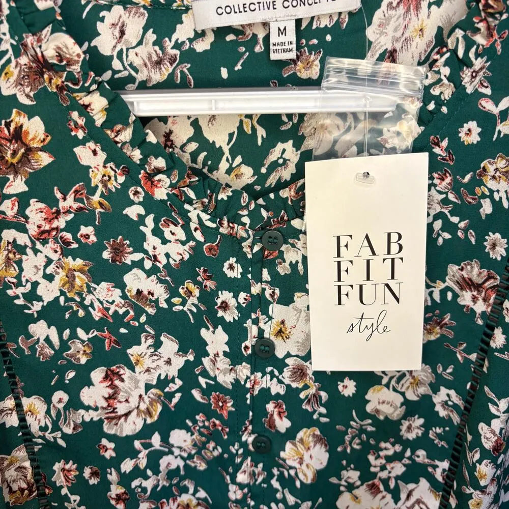 Collective Concepts Green White Sloan Floral Peplum Blouse Fab Fit Fun Medium - Image 9