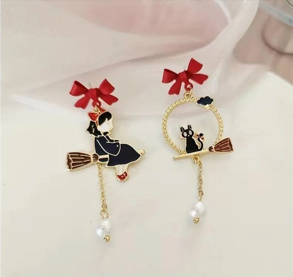 Kiki’s Delivery Service Enamel Asymmetric Earrings Alloy Gold Plated faux fashio - Image 6