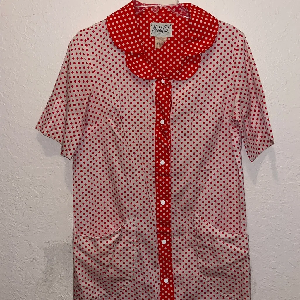 Vintage 70s Models Coat Polka Dot House Dress Robe Mumu Size L - Image 2