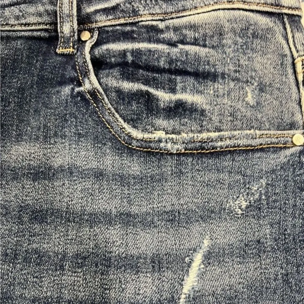 Risen  Blue Denim Mini Skirt Frayed Hem Size 2x - Image 5