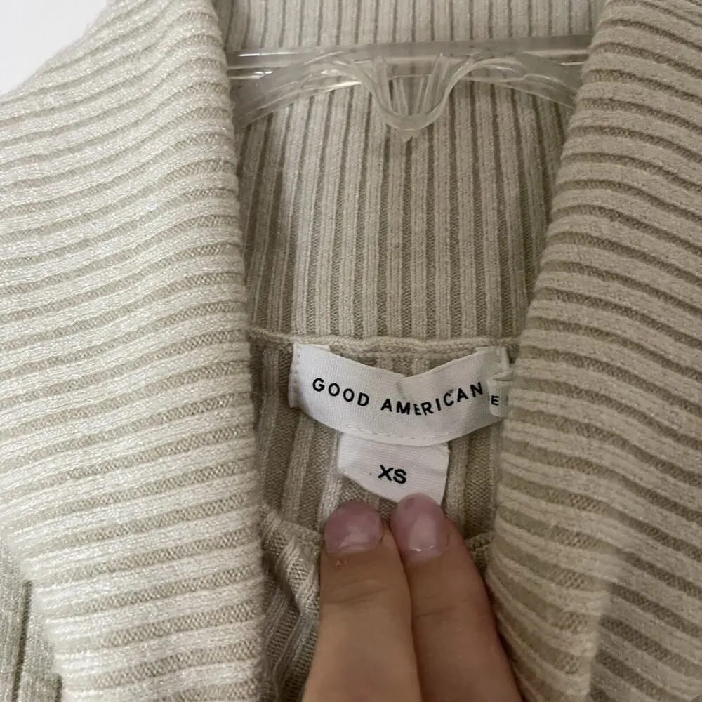 Good American Wide Rib Crop Pullover high neck beige sweater XS - Image 3