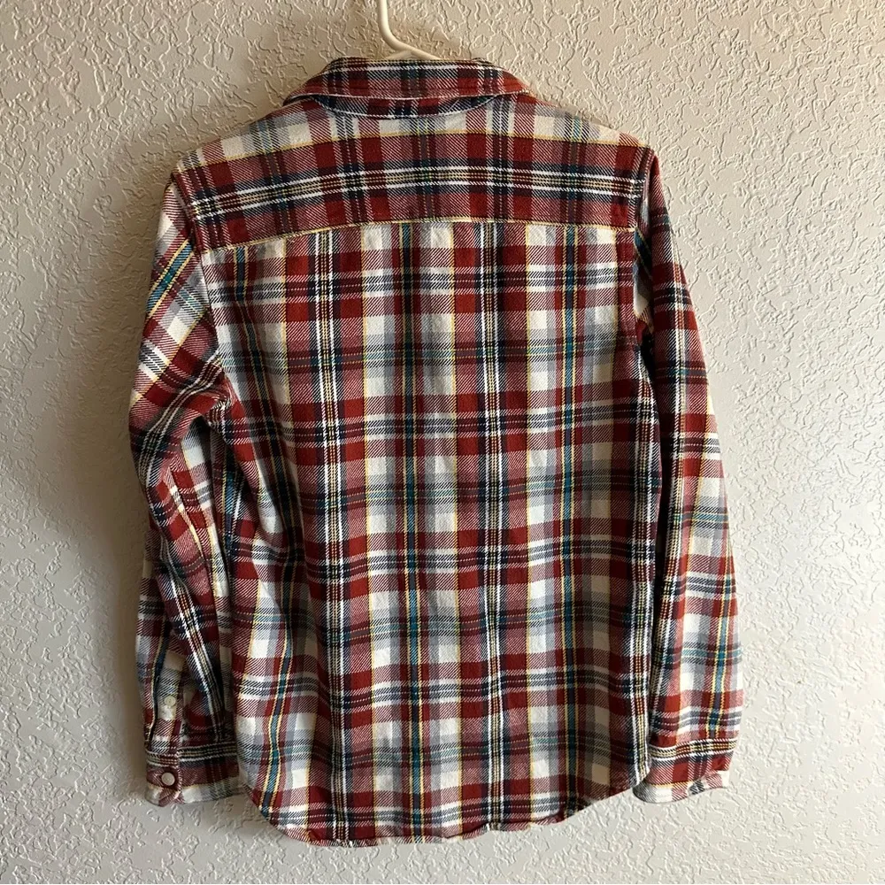 AMERICAN EAGLE WOMEN'S FLANNEL SHIRT RED PLAID VINTAGE BOYFRIEND BUTTON UP SZ SM - Image 9