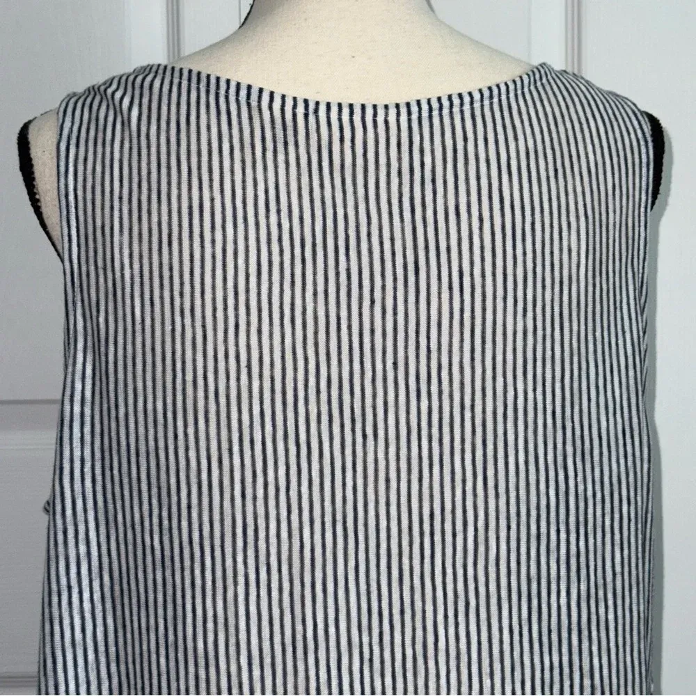 Christian Siriano Blue and White Striped 100% Linen sleeveless Tunic Top Plus 1x - Image 7