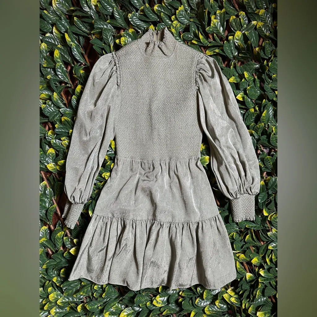 Alice and Olivia Elvira Smocked Sage Dress Size 0 - Image 3